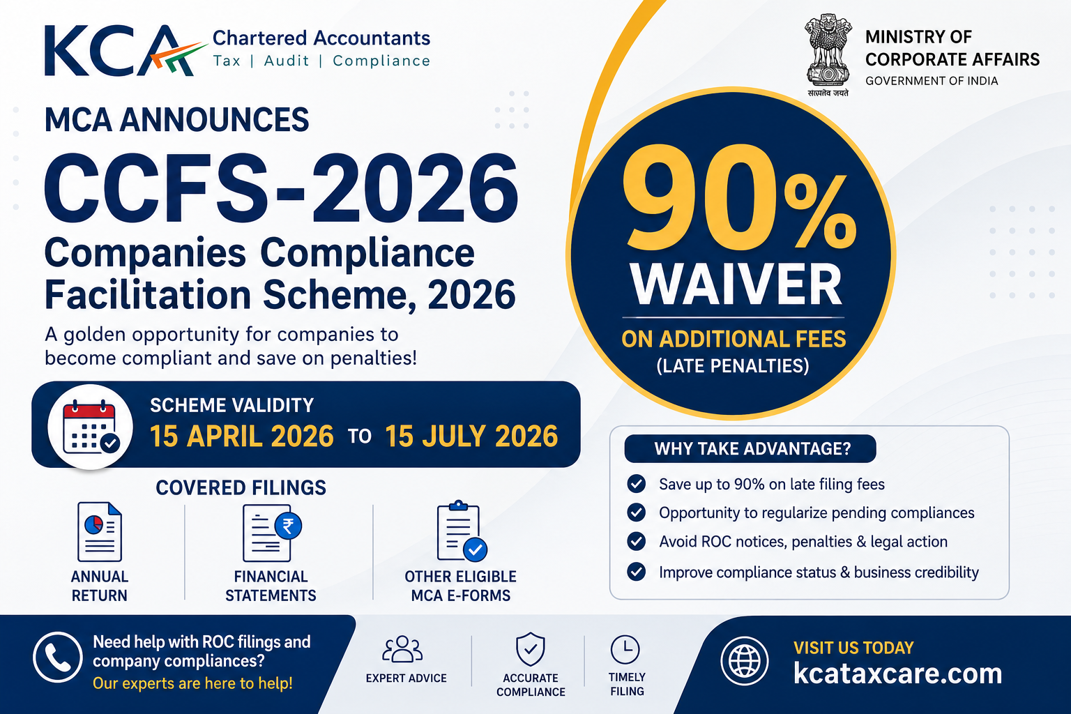 MCA CCFS-2026: 90% Waiver on ROC Late Filing Fees – Big Relief for Companies